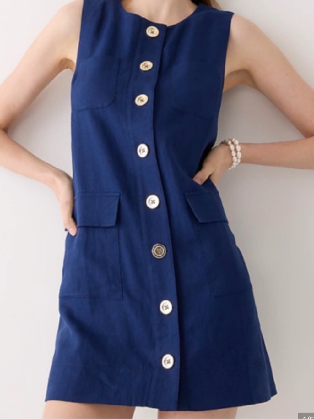 J. Crew Navy Sleeveless Linen Button-Front Mini Dress